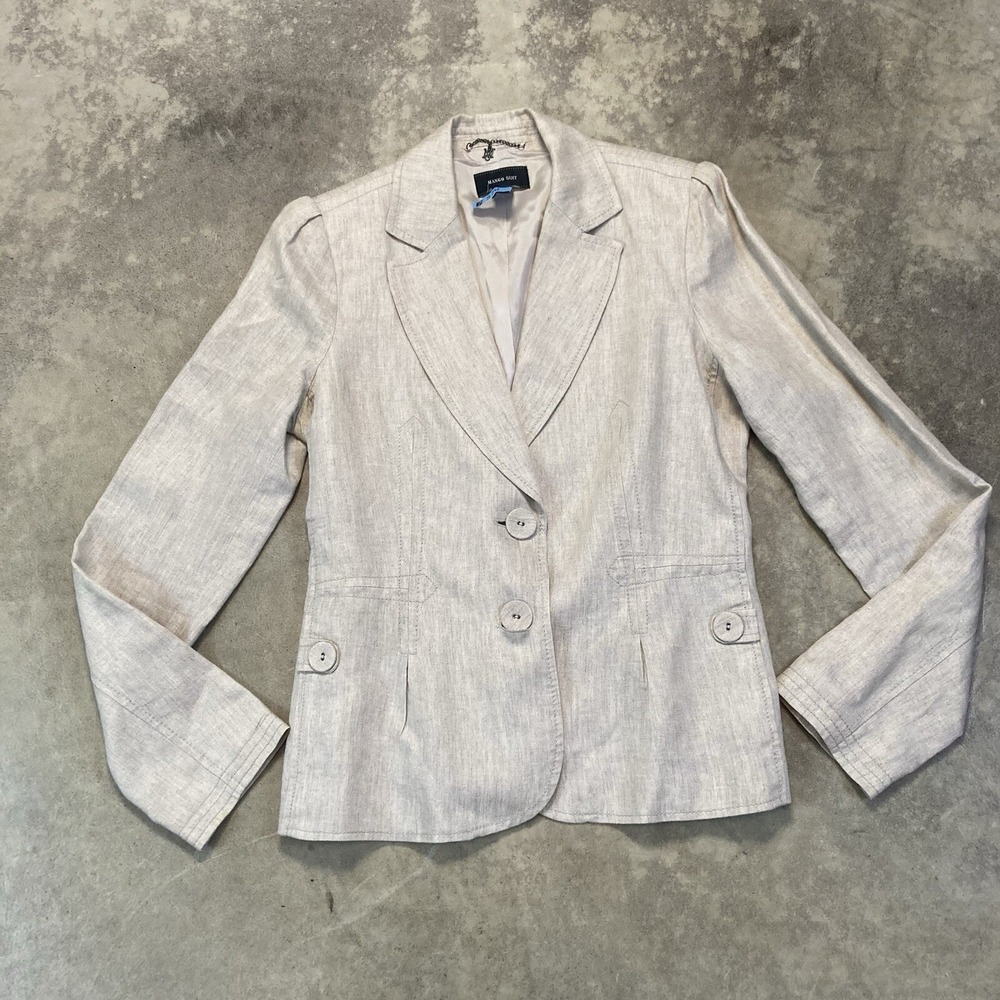 Mango Suit Blazer Womens 10 Beige Linen Wool Blend Single Breasted Jacket